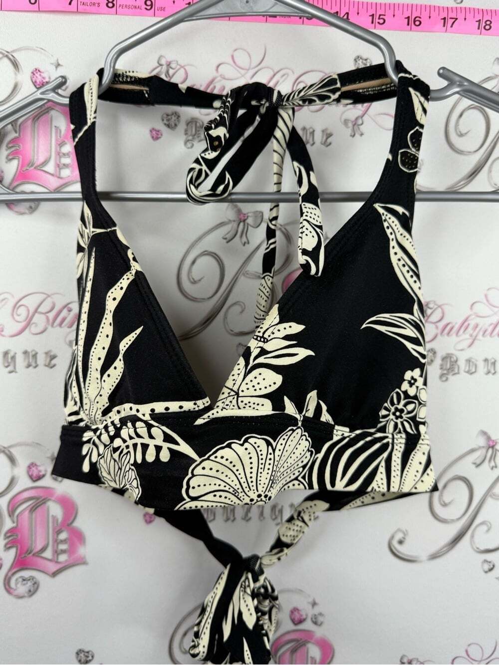 KECHIKA swim bikini top Black & Cream Floral Halter Bikini Top - Women Swim